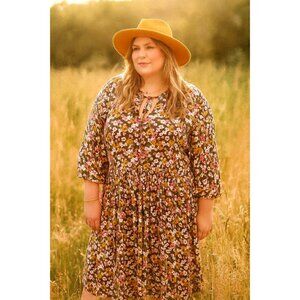 NWT Torrid Ditsy Floral Peasant Cottage Midi Dress 3X Plus Size Keyhole L/S Boho